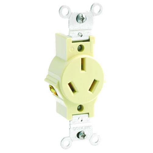 Leviton 5032-I 20 Amp, 125/250 Volt, Narrow Body Single Receptacl, Pack of 1, Ivory