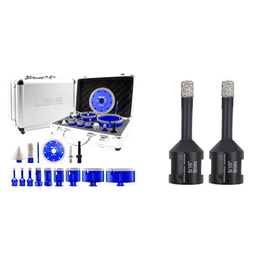 SHDIATOOL Diamond Tile Drill Bits Kit 15pcs, Porcelain Hole Saw Sets, Core Bits Cutter for Drilling Ceramic Marble Granite (6/8/10/20/25/35/50/75/100/20MM/2/SDS/HEX/6MM/4.5”)