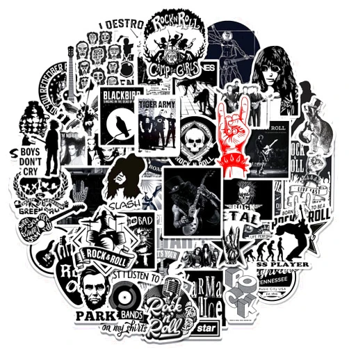 OMDBAGD 50 PCS Punk Rock Stickers Rock and Roll Music Stickers Vinyl Waterproof Decals Metal Band Stickers for Water Bottle Laptop Skateboard Computer Phone Guitar Perfect for Gift for Adults Teens Kids