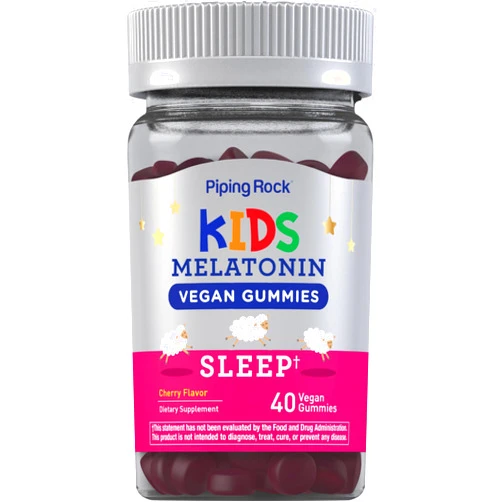 Piping Rock Kids Melatonin Gummy 1mg | 40 Gummies | Cherry Flavor | Vegan, Non-GMO, Gluten Free Supplement