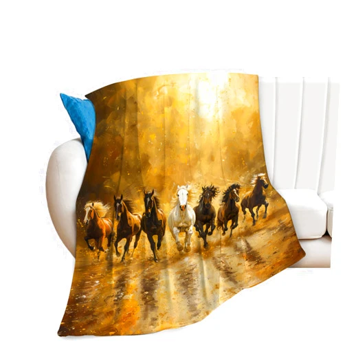 Bogosip Horse Blanket 7 Lucky Running Wild Horses Decor Throw Blanket Comfy Plush Flannel Fleece Warm Soft Fluffy Fuzzy Blanket Western White Horse Gifts for Girls Boys Women Teens for Bed Sofa Couch 40