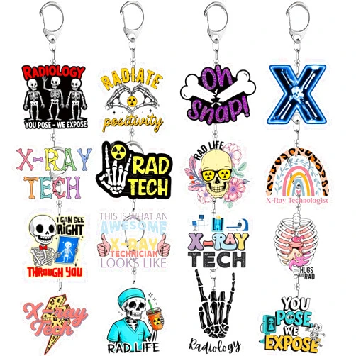 DYDSZDDYBF 16PCS Rad Tech Gifts, Radiologic Technologist Rad Tech Keychains Funny Radiology Skeleton Themed Party Favors for Rad Techs, X-Ray Technicians, Radiology Students, Doctor Nurse Medical Workers