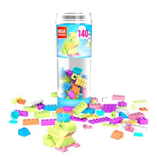MEGA Construx Kids Blocks Toy Set, Open-Ended Building Bricks Tube with 140 Pieces in Pastel Colors, Ages 4+ Years