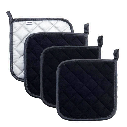 Joyhalo 4 Pack Pot Holders for Kitchen Heat Resistant Clearance Pot Holders Sets Oven Hot Pads Terry Cloth Pot Holders for Cooking Baking, Black