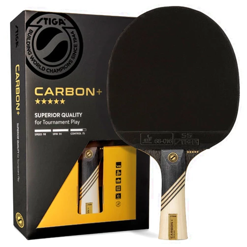 STIGA Carbon+ Ping Pong Paddle – 7-ply Extra Light Carbon Fiber Blade – 2mm Premium Sponge – Concave Pro Handle for Exceptional Grip – Performance Table Tennis Racket for Tournament-Level Play Red