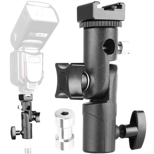 Anwenk Updated Anwenk Flash Bracket Mount Flash Stand Light Stand Bracket Mount with Umbrella Holder Mount Swivel, Compatible with Canon Nikon Pentax Olympus Camera Flashes Speedlite Studio LED Light -1Pack