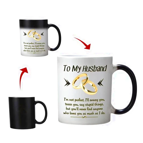 DasyFly Birthday Gifts for Husband from Wife,Color Changing Husband Mug 11 OZ Cup,Romantic Valentines Day Wedding Anniversary Christmas Gifts for Husband, Funny Husband Mugs From Wife
