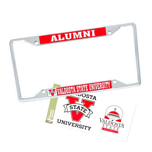 Desert Cactus Valdosta State University Car Accessories Metal License Plate Frame and Sticker for Front or Rear of Car (Sticker Frame Combo - Alumni)