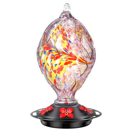 Veciaus Hummingbird Feeder with 5 Perches, Hand Blown Glass Hummingbird Feeders for Outdoors Hanging, 30 Fuild Oz with Ant and Bee Proof, Gifts for Women, Purple