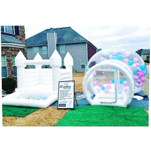 Connsann Magical Fun Combo - 10FT Bubble Dome House and White Bounce House with Ball Pit, Blowers Included
