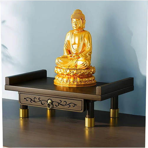VOLDAX Chinese Personal Buddha Niches Shrine Meditation Table, Bamboo Meditation Altar Table Buddhist Prayer Altar Cabinet for Small Spaces(Brown B,39cm/15.4in)