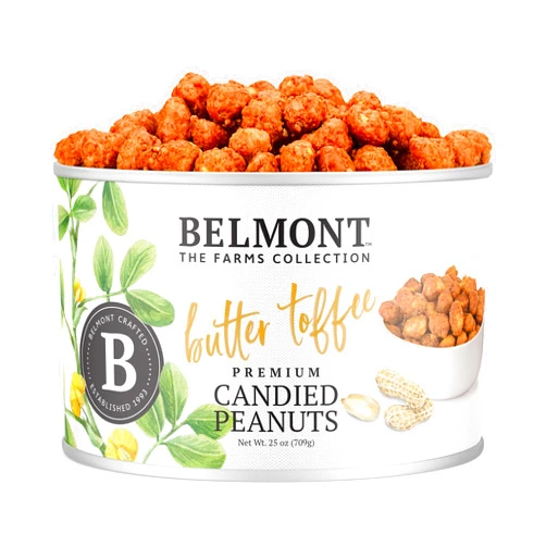 Belmont Peanuts Gourmet Butter Toffee Candied Peanuts, 25 oz (1 Pack) – Only 4 Ingredients, No Preservatives, 3g Protein – A Premium, Sweet, Buttery, Salty, Crunchy, Hand Seasoned Snack