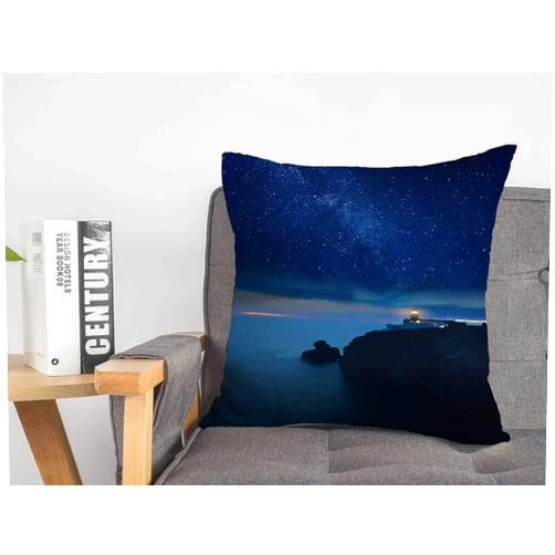 Starojun Decorative Throw Pillow Cover Milky Ocean Cape Lighthouse Under Travel Starry Algarve Night St Design Sagres Saint Outdoor Dusk Soft Linen Cushion Covers 18 x 18 Inches for Couch Car Bedroom