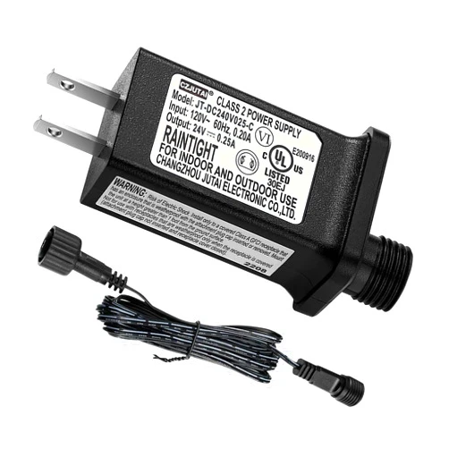 Airoads 24V 0.25A LED Controller with Extension Cord, Replacement Model JT-DC240V025-C Class 2 Power Supply IP44 LED Light Controller Low Voltage Transformer for Christmas String Light