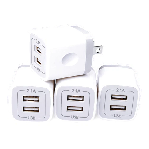 NonoUV USB Wall Charger, Cube Charger 2 Port Charging Box 4Pack 2.1A/5V Home Travel Charger Plug USB Power Adapter Charging Station Base for iPhone 16 15 14 13 12 11 Pro Max XR XS X 8 7 Plus, Pad, Samsung