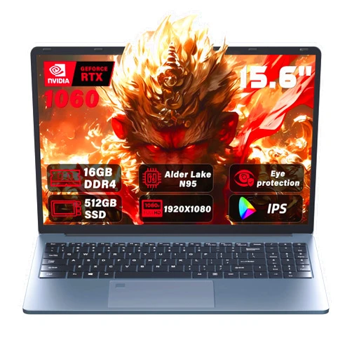 Rumtuk Ultra-Slim 15.6'' FHD Gaming Laptop, In tel N95, Nvidia GTX 1060 4GB,16G RAM 512G SSD, Win 11 Pro – High-Performance Notebook with HDMI, Type-C, RJ45 Ethernet, Wi-Fi, BT, Backlit KB,Fingerprint