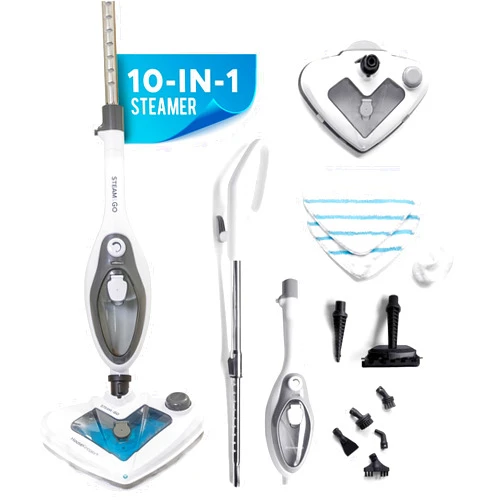 Steam and Go 10-in-1 Steam Mop - Floor Steamer with Detergent Chamber and Detachable Handle for Tile Grout, Clothes, Furniture, Hardwood, Upholstery, & Carpet, Handheld Steam Cleaner for Home Use