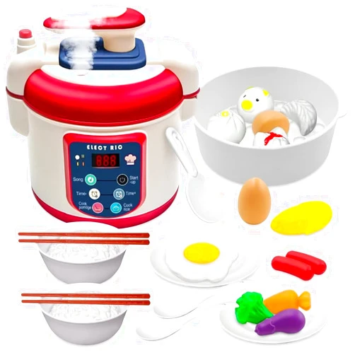 HIKUIBU 25PCS Kids Kitchen Pretend Play Toys, Mini Electronic Rice Cooker Toys, Cooking Toys with Music Steam Effect, Cookware Kits Kitchen Playset Food Accessories for Toddlers Boys Girls