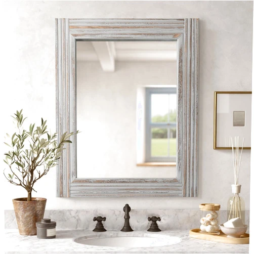 YOSHOOT Hand-Made Wooden Spliced Wall Mirror for Bathroom, Rustic Farmhouse Vanity Mirror, Décor Wall Art, Solid Wood Frame, Vertical or Horizontal Hanging