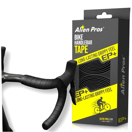 ALIEN PROS Bike Handlebar Tape Black NEW MODEL EP+ (Set of 2) - Wrap your bike for an awesome comfortable ride - Enhance your bike Grip with These EVA PU Plus bicycle handle bar tape, Black