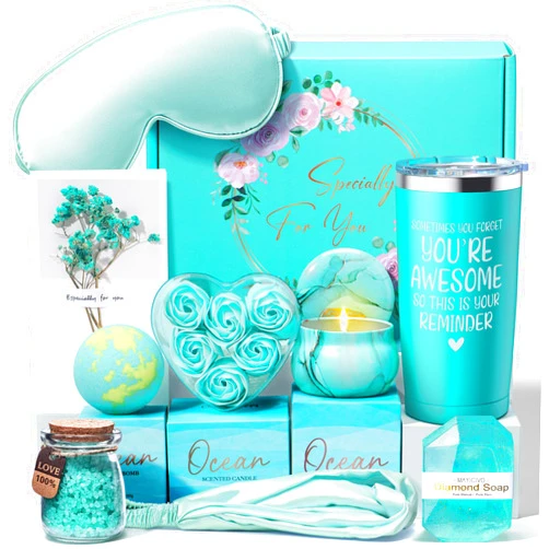 MAYICIVO Birthday Gifts for Women Friendship, Ocean Relaxing Spa Gifts Basket for Women Self Care Gifts, Thank You Gifts Set Mothers Day Gifts for Mom Her Best Friend Sister Coworker Nurse Teacher Appreciation