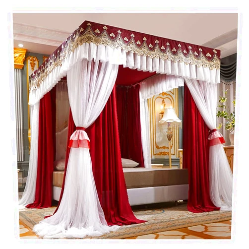 CXKJP 1.8M/6FT European-Style Bed Canopy Mosquito Net, Square Bed Curtains Adult Girls Boys Bedroom Decor, Metal Stand (Color : Red, Size : 180X200X200CM)