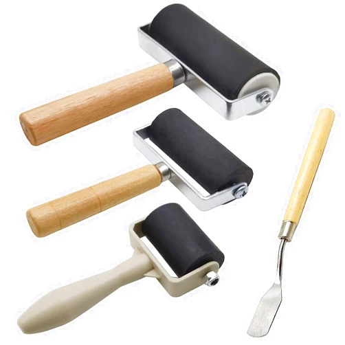 HRJZF 4 Pack Rubber Roller - Brayer Rollers with 3 Size for Crafting Brayer Rollers for Printmaking Brayer Tool Paint Brush Ink Applicator Art Craft Oil Painting Tool 2.4 in,4 in,5.91 in + 1 Scraper HRJZF