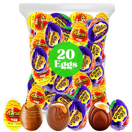 Yumzo Easter Eggs Chocolate Mix, Large Cadbury Creme Eggs and Reese’sPeanut Butter Eggs for Easter Basket Stuffers, Bulk Individually Wrapped Candy 1.2 Oz 20 Count