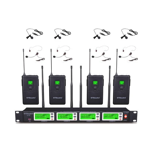 GTDaudio GTD Audio 4x800 Adjustable Channels UHF Diversity Wireless Cordless Lavalier/Lapel/Headset Microphone Mic System 400fts (4 Body Packs)
