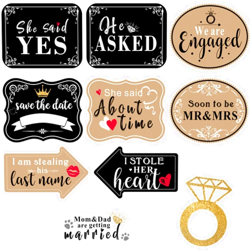 Blulu 10 Pieces Engagement Photo Props Engagement Announcement Photo Prop Kit Photo Signs Cardboard for Engagement Wedding Party e
