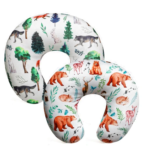 FIGEPO 2 Pack Nursing Pillow Cover Neutral Stretchy Removable Baby Nursing Covers for Breastfeeding Pillows Soft Breathable Pillow Slipcover for Newborn Baby Boy or Girl (Animal)