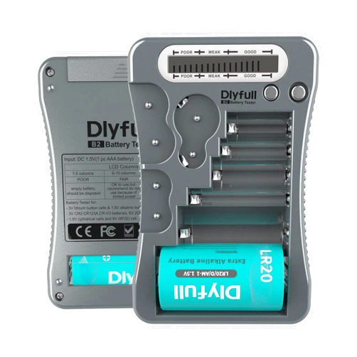 Dlyfull Universal Battery Tester with LCD Display, Multi Purpose Small Battery Checker for AA AAA C D 9V CR2032 CR123A CR2 CRV3 2CR5 CRP2 1.5V/3V Button Cell Batteries
