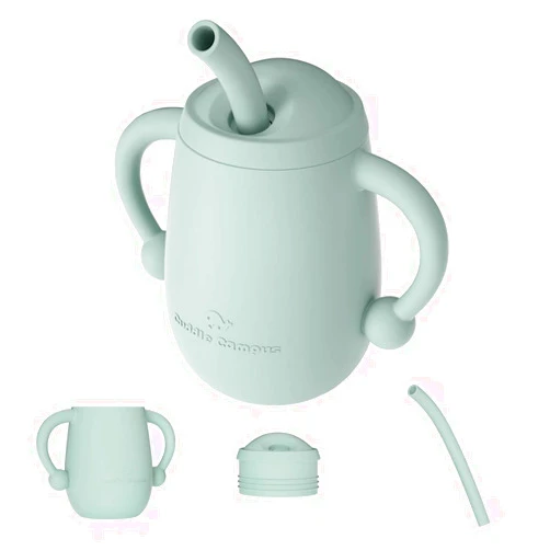 Cuddle Campus 100% Silicone Baby Training Cup, Shatterproof Toddler Sippy Cups with Straw, Open Cup for Baby, 6+ Months 4 Oz