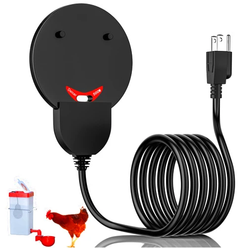 Brbecon Submergible Chicken Waterer Heater, 500Watt Thermostatic Control Heated Chicken Waterer Deicer, Aluminum Aluminum Poultry Water Heater Mini Size Water De-icer for Duck Goose Bird Cow Horses Livestock