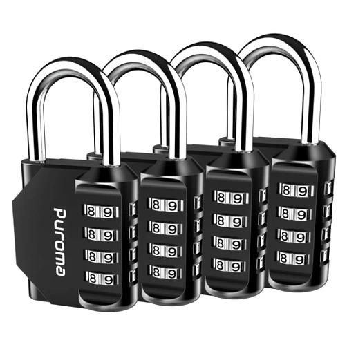 Puroma 4 Pack Combination Lock 4 Digit Locker Lock Outdoor Waterproof Padlock for School Gym Locker, Sports Locker, Fence, Toolbox, Gate, Case, Hasp Storage (Black)
