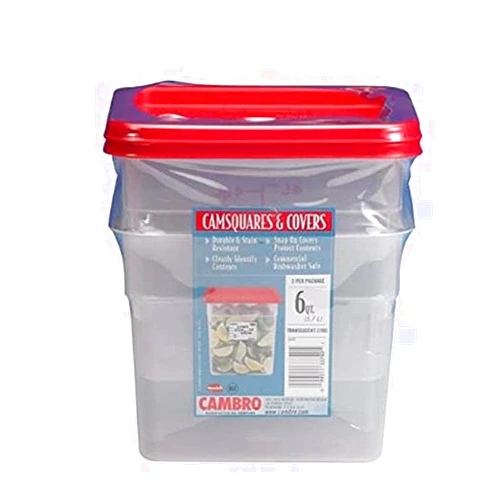 Cambro 6 Quart Translucent Square Food Storage Containers and Covers, 2 pack