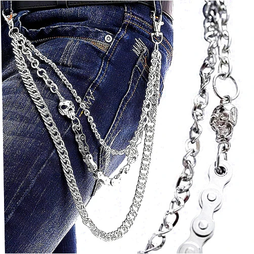 OKPOW Pants Chain for Men Women,Biker Skull Chain Wallet,Long Cool EMO Punk Trousers Pocket Belt Key Chains for Hip Hop Rock Jean Gothic