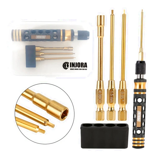 INJORA RC tool Kit 3 in 1 Screwdriver 0.05inch 1.5mm Hex Nut Drivers 4mm for SCX24 Gladiator Bronco C10 JLU Deadbolt Other RC Model Car