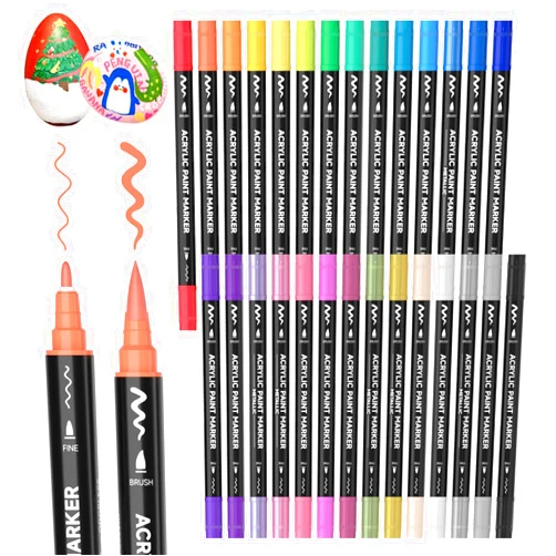 Shuttle Art 28 Colors Dual Tip Acrylic Paint Markers, Brush Tip and Fine Tip Acrylic Paint Pens for Rock Painting, Ceramic, Wood, Canvas, Plastic, Glass, Stone, Calligraphy, Card Making, DIY Crafts