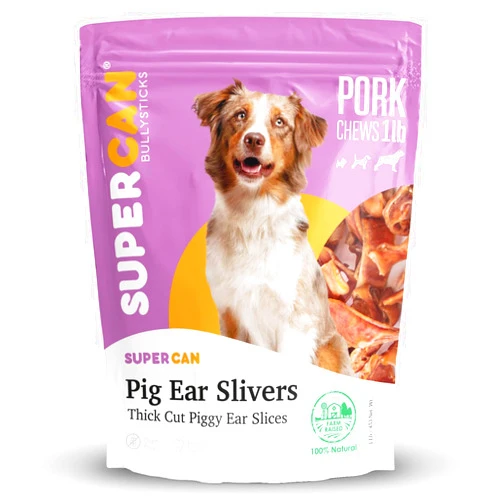 SUPER CAN BULLYSTICKS Pig Ear Slivers for Dogs (1LB) All Natural Dog Treats & Chews - Healthy Pig Ears for Dogs - Long Lasting Natural Dog Chews - Odor Free Pigs Ears - Alternative to Rawhide Chews