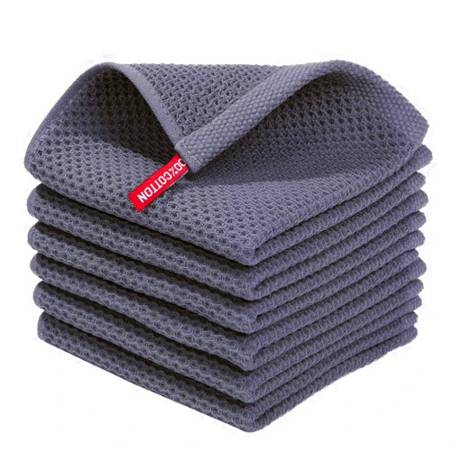 Homaxy 100% Cotton Waffle Weave Kitchen Dish Cloths, Ultra Soft Absorbent Quick Drying Dish Towels, 12x12 Inches, 6-Pack, Dark Grey