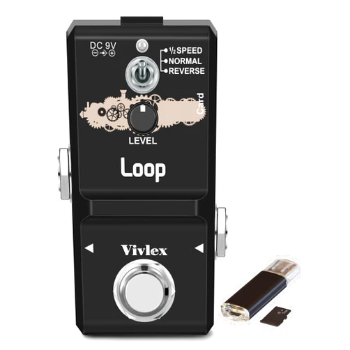 Vivlex LN-332AS Looper Guitar Pedal Mini Loop Recording for Electric Guitar & Bass with 1GB Memory Card, 10 Minutes of Looping, Unlimited Overdubs, ½SPEED, NORMAL and REVERSE Mode