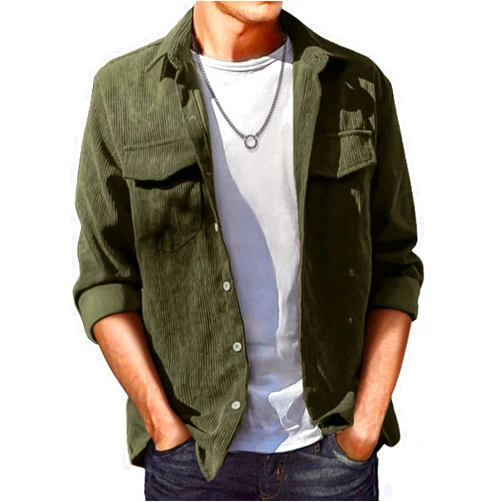 JMIERR Men's Corduroy Button Down Shirts Casual Long Sleeve Shacket Jacket with Flap Pockets