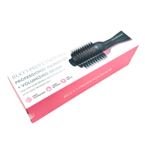 RUCCI Professional 2-in-1 Hairdryer and Volumizing Brush, Ion Thermal Oval Barrel Brush, Swivel Cord, Detangling, Salon Styling Tool Brush, Soft and Smooth Finish, Multiple Heat Setting