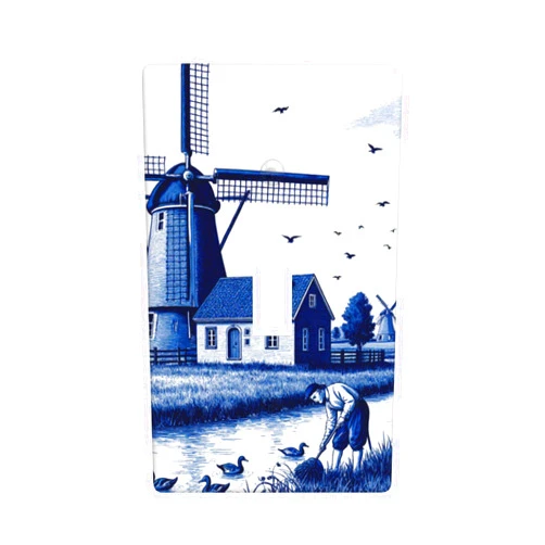 Retelly Vintage Delft Blue Style Dutch Windmill Landscape with Farmer & Ducks Decorative Rocker Switch Wall Plate - Durable PC Material