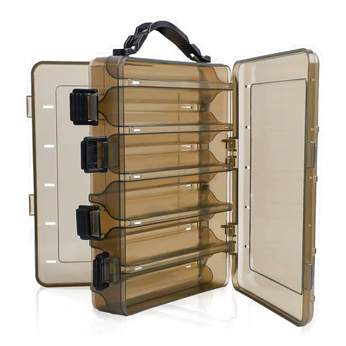 Realure Double Sided Lure Box with Handheld 10 Compartment Brown Plastic Small Sea Fishing Lure Organizer, for Diving Floating Sinking Skirted Topwater Fishing Lure Box Organizer and Storage Tackle