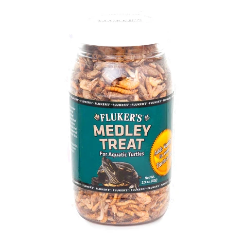 Fluker's Aquatic Turtle Food, Vitamin, Enriched Medley Treats of Freeze, Dried River Shrimp, Mealworms, and Crickets, 2.9 oz