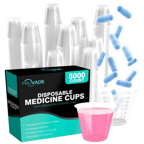 Pruvade [5000 Count - 1 oz.] Pruvade Disposable Plastic Medicine Cups with Graduated Dosage Lines for Pills or Liquid, Single Serve Measuring for Home, Nurse, Hospital, Medical Care, Resin Mixing, Mouthwash