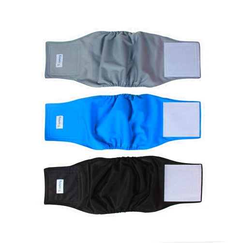 Teamoy Reusable Wrap Diapers for Male Dogs, Washable Puppy Belly Band Pack of 3 (S, 10''-13''Waist, Black+ Gray+ Lake Blue)