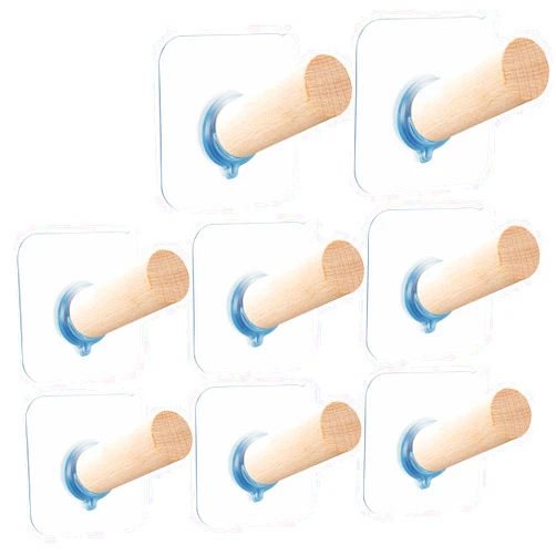 FOTYRIG Adhesive Hat Hooks Hat Hangers for Wall Rack Extended Wooden Pegs Handmade Baseball Caps Hooks- Bathroom Door Cloest Entryway Wardrobe-8 Pack